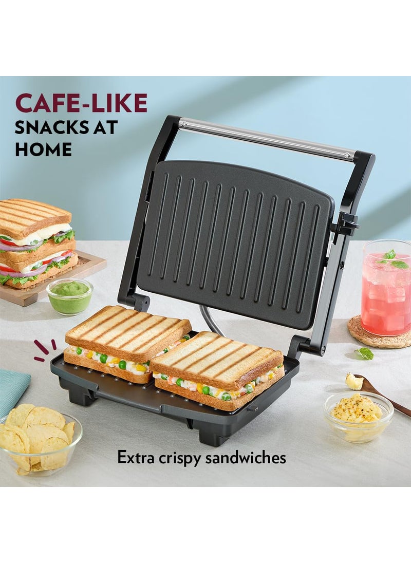 Borosil Elite Prime Grill 1000 Watt Sandwich Maker 2 Slice Automatic Grill Sandwich MakerNonstick Grill plates opens 105 BPA PTFE Free 2 Years Warranty
