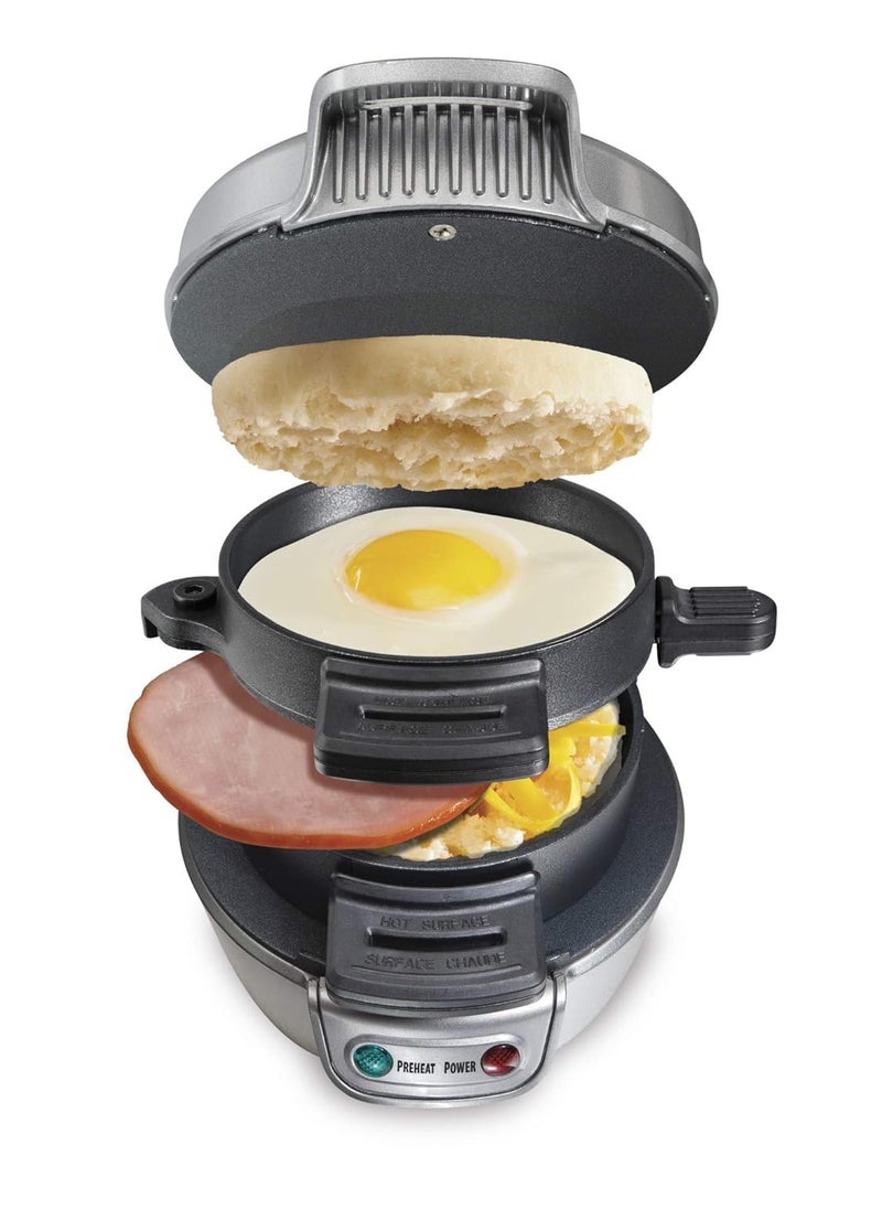 PIPULSE Breakfast Electric Round Stainless Steel Burger Maker Sandwich Maker with Egg Cooker Ring Kitchen for Stuffed Hamburger Pressing Minced Meat Barbecue or Grill for Baking Pressing 18x17x14 CM