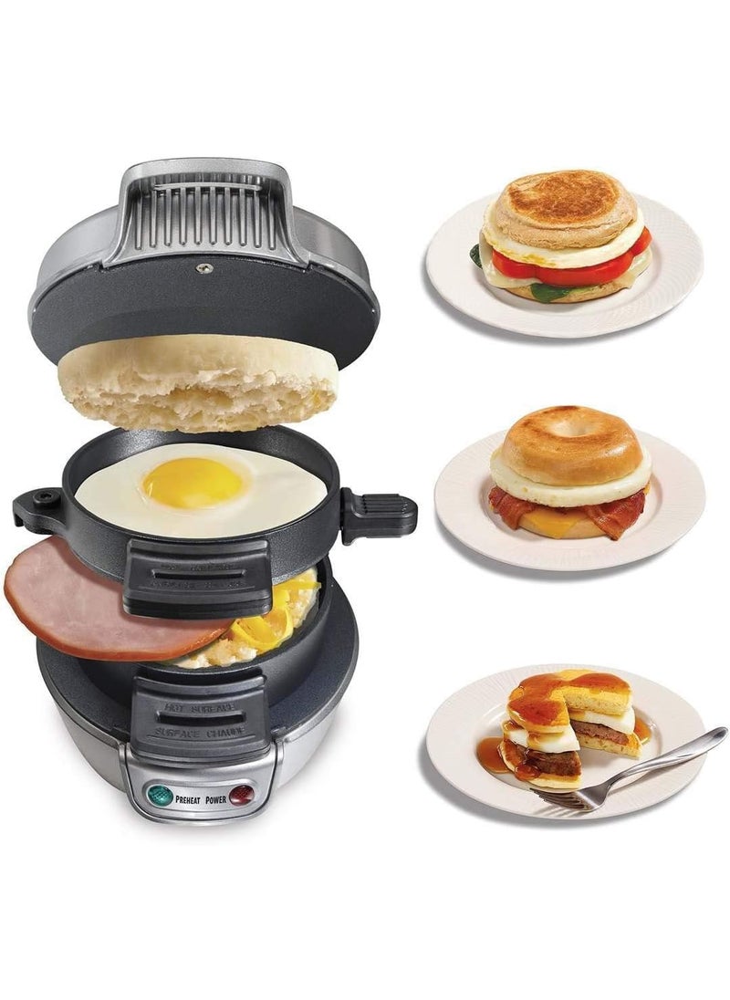 PIPULSE Breakfast Electric Round Stainless Steel Burger Maker Sandwich Maker with Egg Cooker Ring Kitchen for Stuffed Hamburger Pressing Minced Meat Barbecue or Grill for Baking Pressing 18x17x14 CM