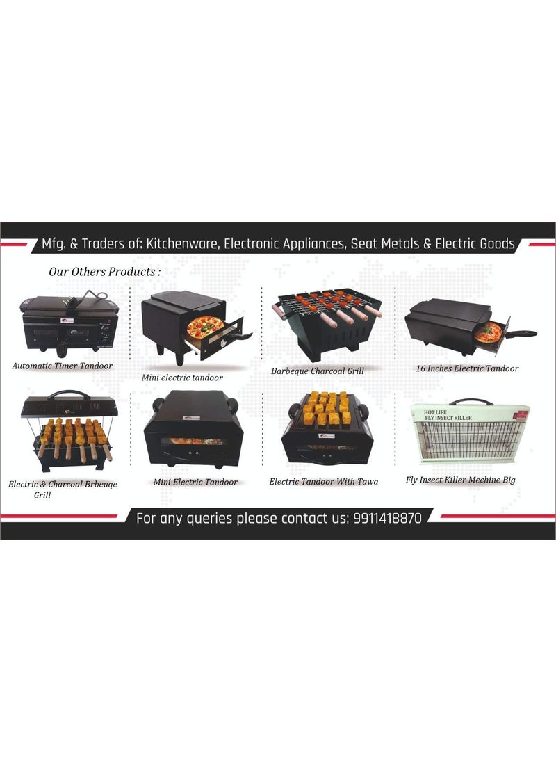 HOTBERG Cast Iron Nano Size Electric Black Tandoor with Regulator onOff Pizza Cutter Magic Cloth Grill Skewers Aluminium Tray and Recipe Book