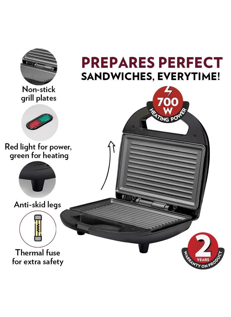 Borosil 700Watt 2Slice Sandwich Maker Silver