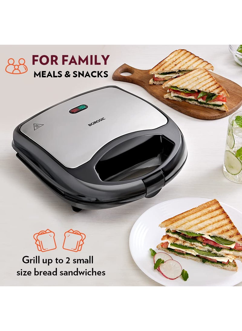 Borosil 700Watt 2Slice Sandwich Maker Silver