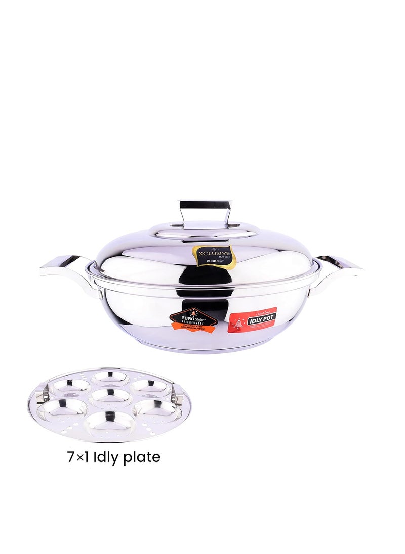 EuroStyle Delight Sandwich Bottom Idli cookware Stainless Steel kadai Idli maker 2 In 1 Highly Performance Idli Plate 7 pitsStainless Steel EUS_Delight_SB_IKD_E