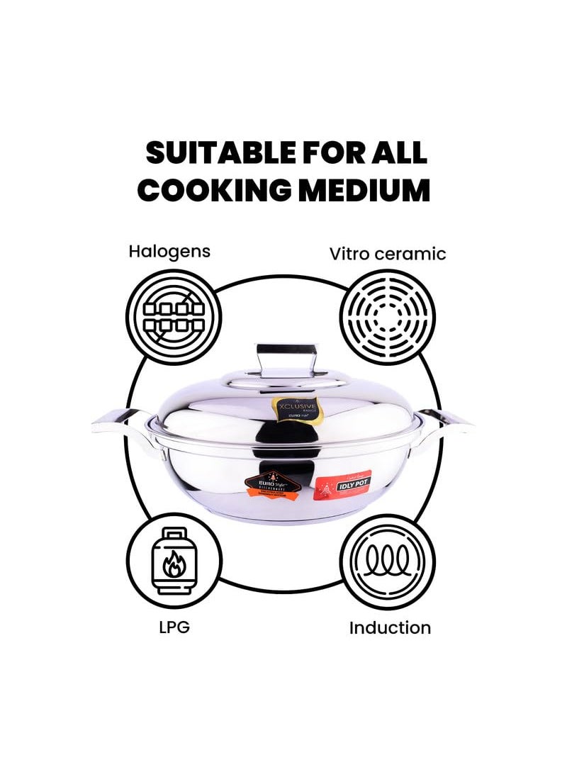 EuroStyle Delight Sandwich Bottom Idli cookware Stainless Steel kadai Idli maker 2 In 1 Highly Performance Idli Plate 7 pitsStainless Steel EUS_Delight_SB_IKD_E