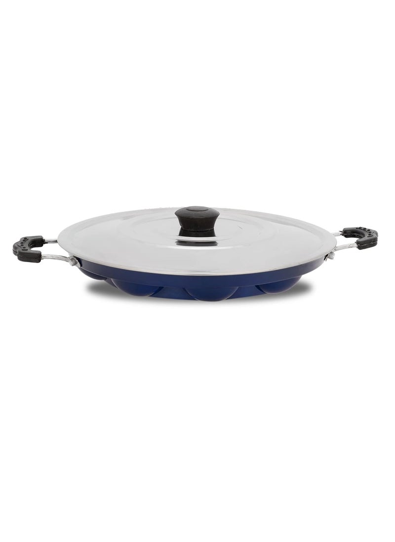 HomePro Appam Maker with 12 Cavity NonStick Coating and Aluminium Body NonStick Appam Patra with Aluminium Body and Stainless Steel Lid Blue Pack of 1