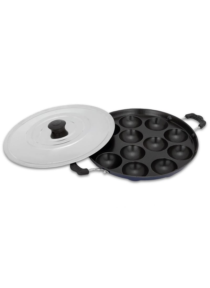HomePro Appam Maker with 12 Cavity NonStick Coating and Aluminium Body NonStick Appam Patra with Aluminium Body and Stainless Steel Lid Blue Pack of 1