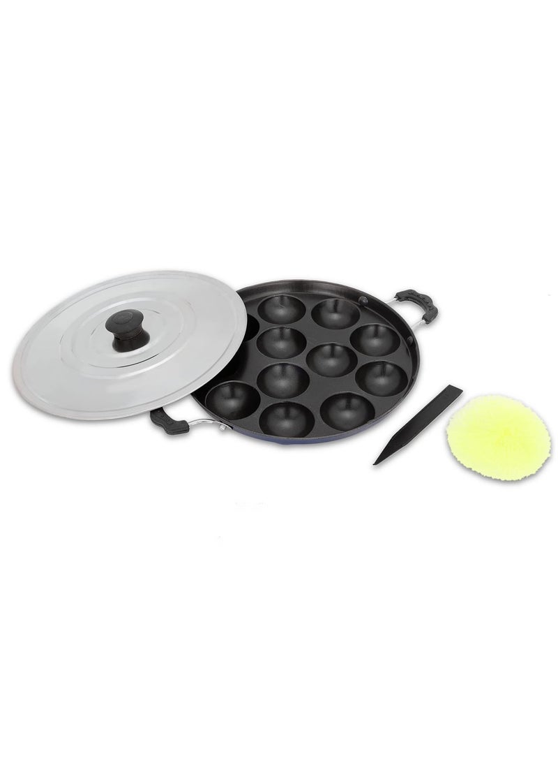 HomePro Appam Maker with 12 Cavity NonStick Coating and Aluminium Body NonStick Appam Patra with Aluminium Body and Stainless Steel Lid Blue Pack of 1