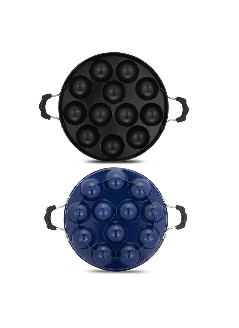 HomePro Appam Maker with 12 Cavity NonStick Coating and Aluminium Body NonStick Appam Patra with Aluminium Body and Stainless Steel Lid Blue Pack of 1