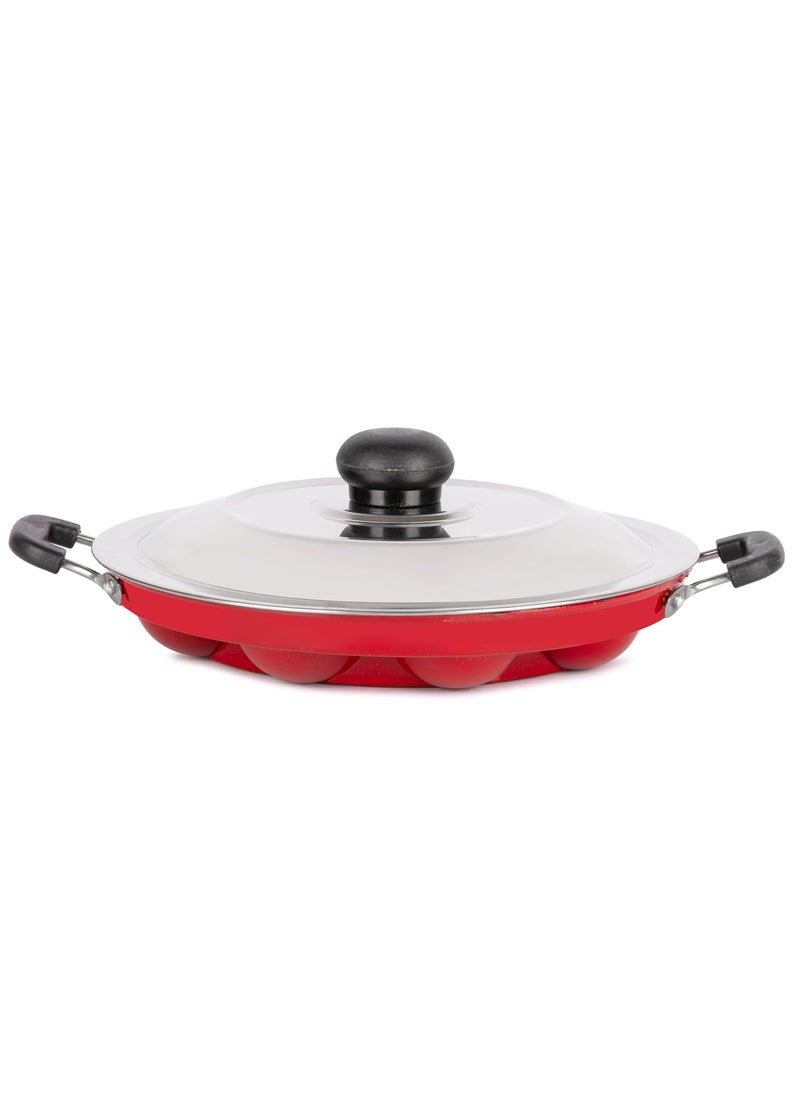 HomePro Appam Maker with 12 Cavity NonStick Coating and Aluminium Body NonStick Appam Patra with Aluminium Body and Stainless Steel Lid Red Pack of 1