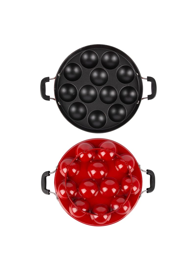 HomePro Appam Maker with 12 Cavity NonStick Coating and Aluminium Body NonStick Appam Patra with Aluminium Body and Stainless Steel Lid Red Pack of 1