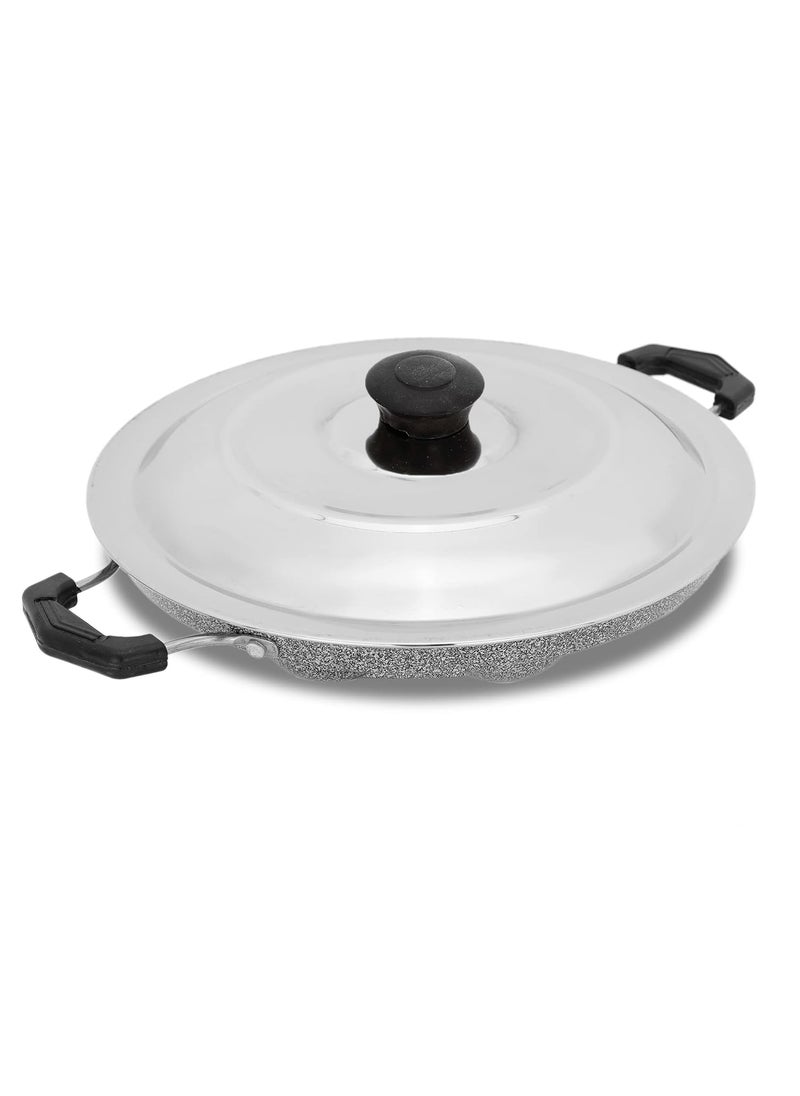 HomePro Appam Maker with 12 Cavity NonStick Coating and Aluminium Body NonStick Appam Patra with Aluminium Body and Stainless Steel Lid Silver Pack of 1