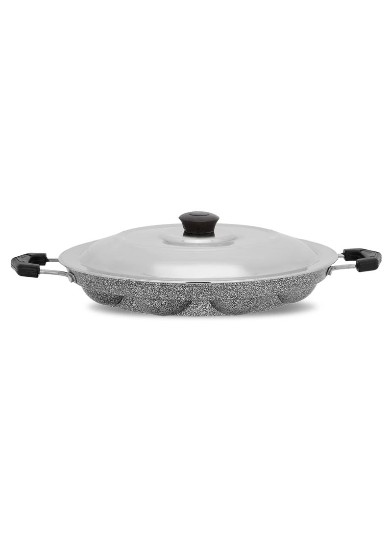 HomePro Appam Maker with 12 Cavity NonStick Coating and Aluminium Body NonStick Appam Patra with Aluminium Body and Stainless Steel Lid Silver Pack of 1