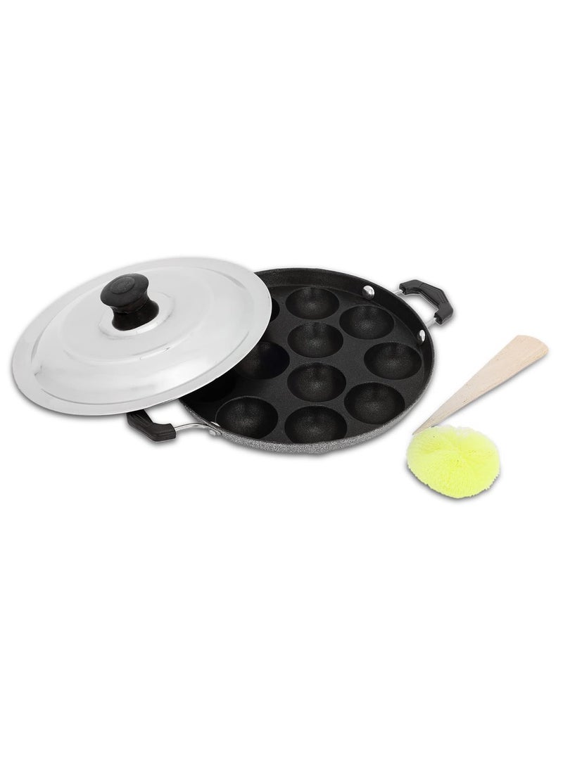 HomePro Appam Maker with 12 Cavity NonStick Coating and Aluminium Body NonStick Appam Patra with Aluminium Body and Stainless Steel Lid Silver Pack of 1