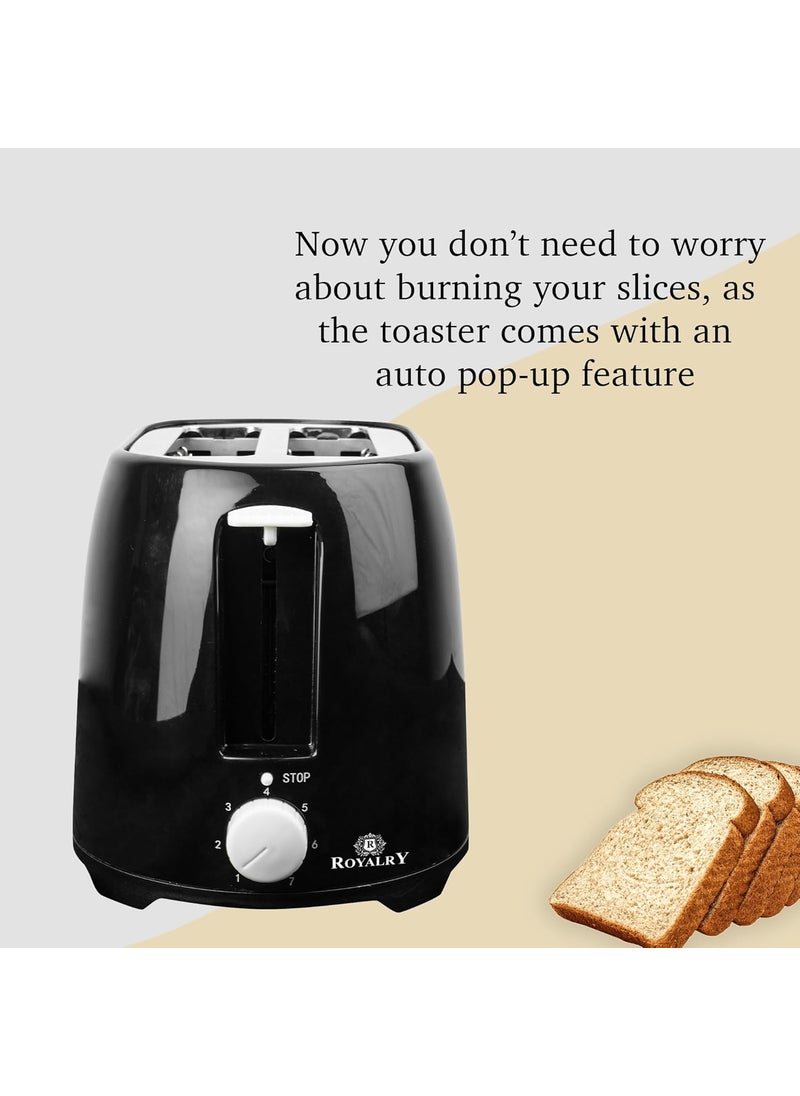 Royalry 750Watt 2Slice Popup Toaster Dust Cover Slide Out Crumb Tray 6Level Browning Controls MidCycle Cancel Feature 1Yr Warranty by Royalry Gloss Black Electric Toaster
