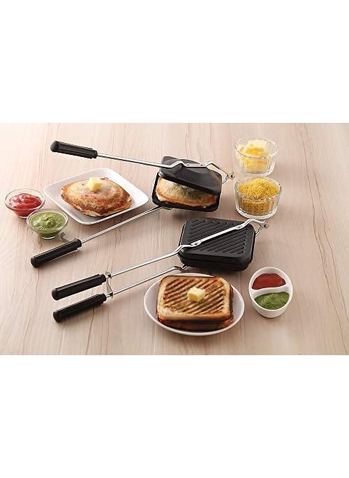 RBGIIT NonStick Aluminium Grill Sandwich ToasterSandwich MakerGas ToasterGas GrillerGrillerBread GrillerInstant Toaster Maker Toast Grill Black