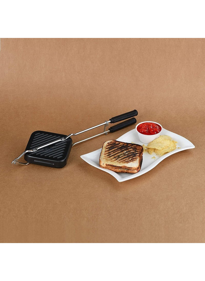 RBGIIT NonStick Aluminium Grill Sandwich ToasterSandwich MakerGas ToasterGas GrillerGrillerBread GrillerInstant Toaster Maker Toast Grill Black