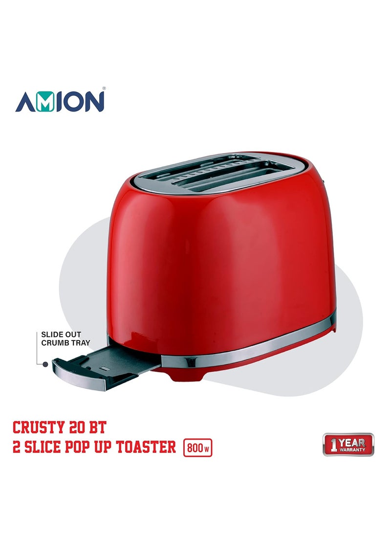AMION Crusty Bread Toaster 2 Slice Stainless Steel Toaster with Removable Crumb Tray Wide Slot with 6 Browning Levels Reheat Defrost and Cancel Options