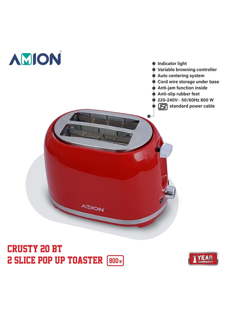 AMION Crusty Bread Toaster 2 Slice Stainless Steel Toaster with Removable Crumb Tray Wide Slot with 6 Browning Levels Reheat Defrost and Cancel Options