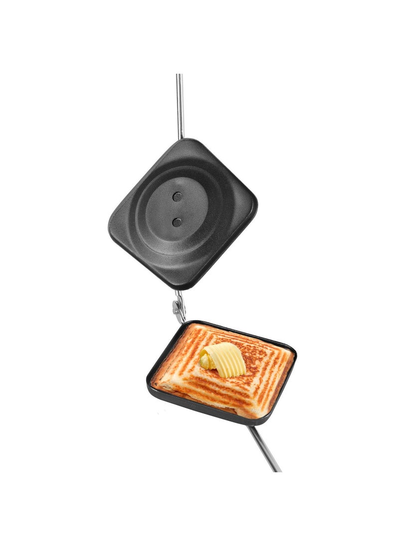 Shrux Portable Hand held Sandwich Toaster With Long Heat Resistance Handle NonStick Grilled Ribbed Design Bread Toaster Gas and Stove Suitable Sandwich Maker Griller Press 1Pcs Regular
