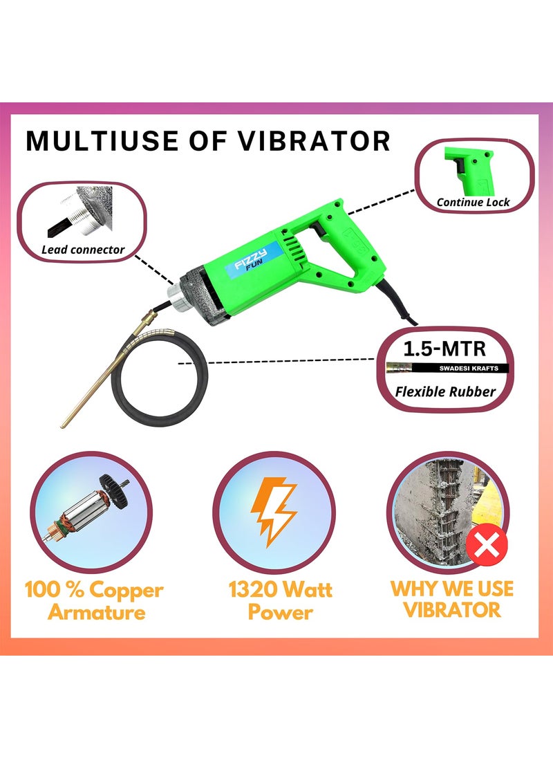 Fizzy Fun KRAFTS 1320WTT Heavy duty Concrete Electric Vibrator machine with 15 mtr Needle