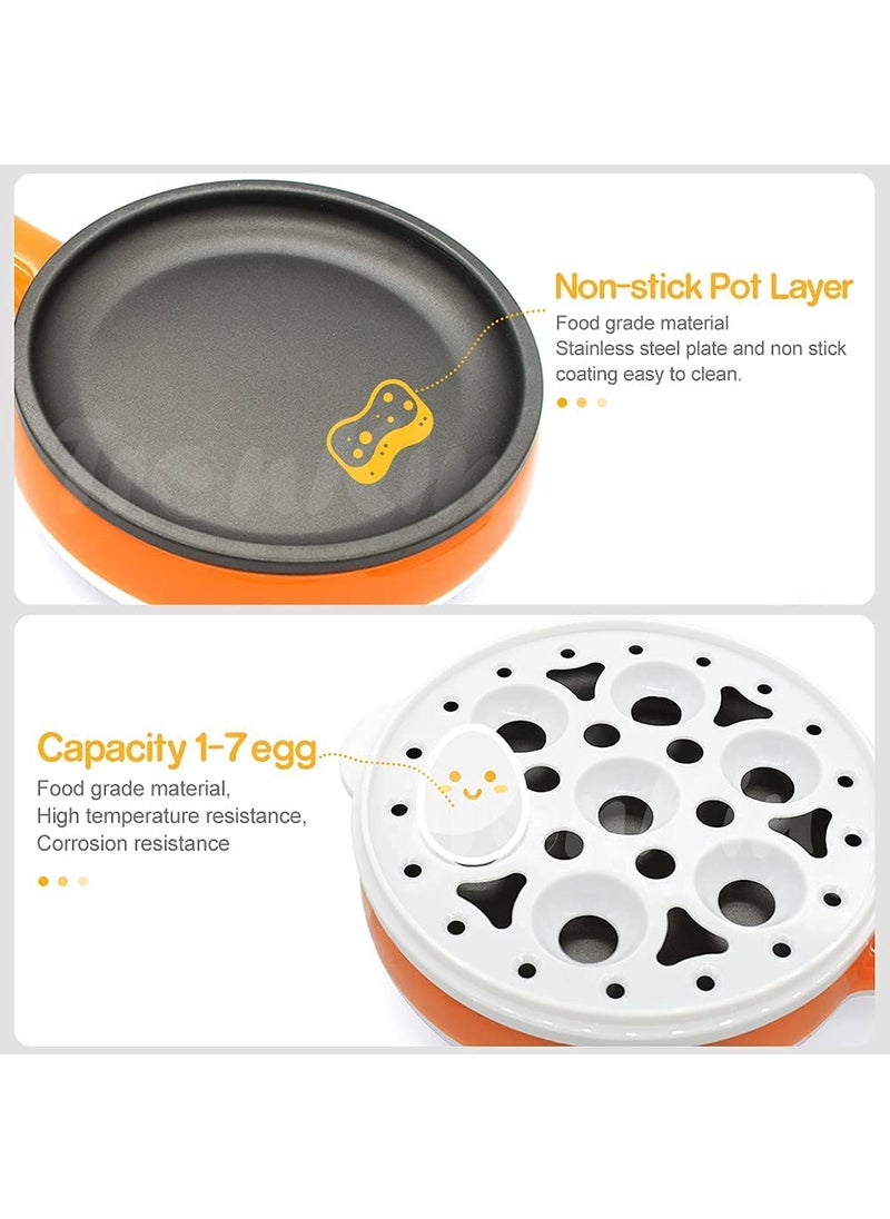 CARTIFY DoubleLayer NonStick Pan Egg Steaming Machine Mini Electric Skillet Frying Pot and Frying Pan with Firmness Marked Measuring Cup Multicolor