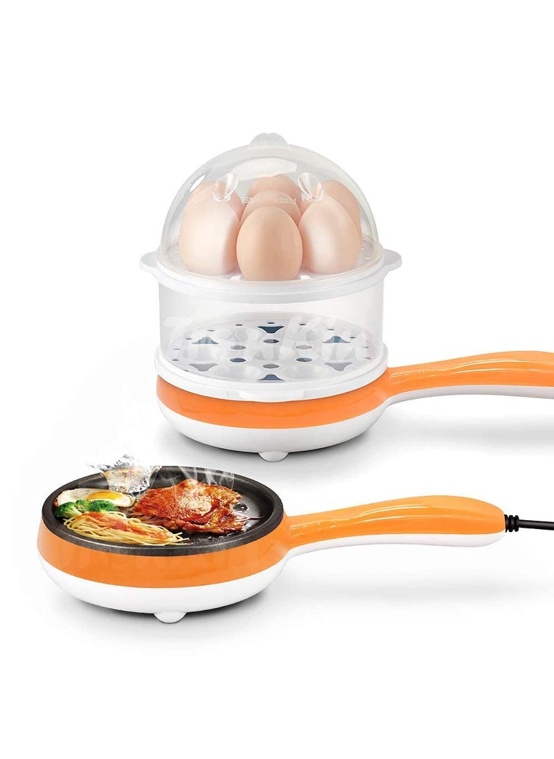 CARTIFY DoubleLayer NonStick Pan Egg Steaming Machine Mini Electric Skillet Frying Pot and Frying Pan with Firmness Marked Measuring Cup Multicolor