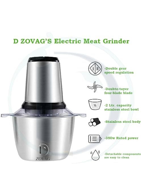 Food ChopperBy DZOVAG Food Processor Mini Electric 2L 350W Meat Grinder with 4 BiLevel Blades Stainless Steel Mincer for Kitchen Vegetable Onion Garlic Salad Baby Food Fruit Nuts