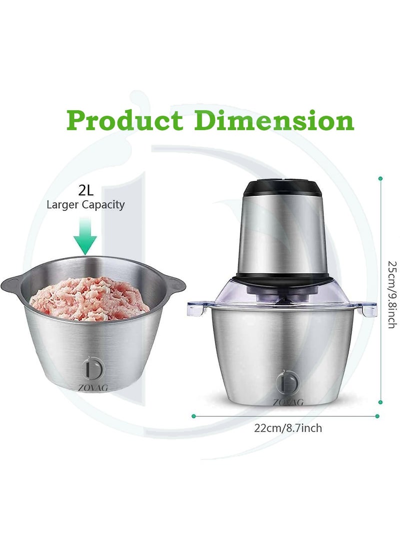 Food ChopperBy D ZOVAG Food Processor Mini Electric 2L 350W Meat Grinder with 4 BiLevel Blades Stainless Steel Mincer for Kitchen Vegetable Onion Garlic Salad Baby Food Fruit Nuts