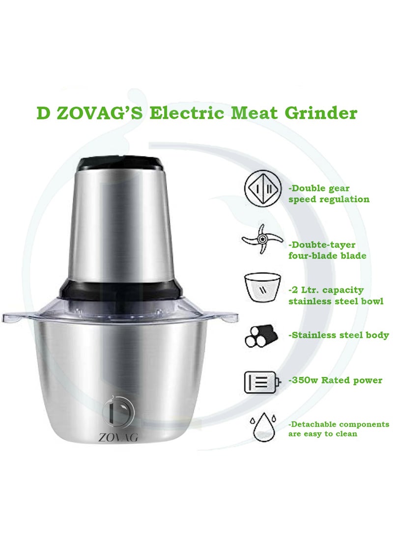 Food ChopperBy D ZOVAG Food Processor Mini Electric 2L 350W Meat Grinder with 4 BiLevel Blades Stainless Steel Mincer for Kitchen Vegetable Onion Garlic Salad Baby Food Fruit Nuts