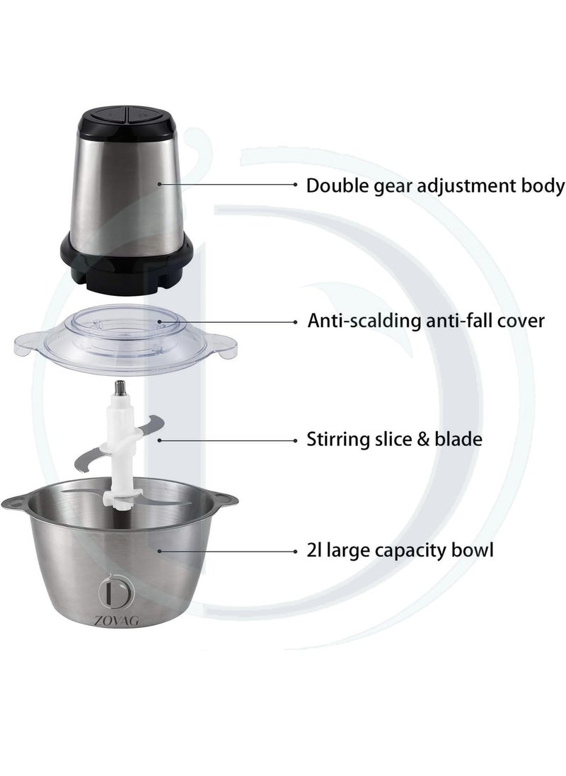 Food ChopperBy D ZOVAG Food Processor Mini Electric 2L 350W Meat Grinder with 4 BiLevel Blades Stainless Steel Mincer for Kitchen Vegetable Onion Garlic Salad Baby Food Fruit Nuts