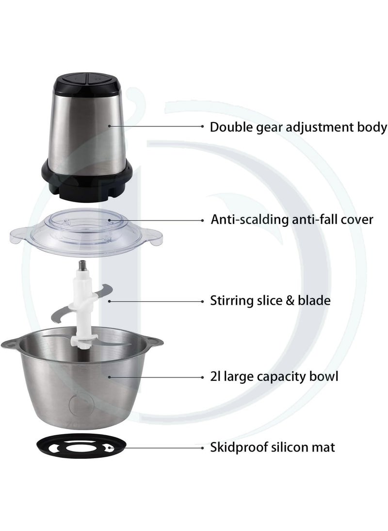 Food Chopper by D ZOVAG Food Processor Mini Electric with Grip 2L350W Meat Grinder with 4 BiLevel Blades Stainless Steel Mincer for Kitchen Vegetable Onion Garlic Salad Baby Food Fruit Nuts