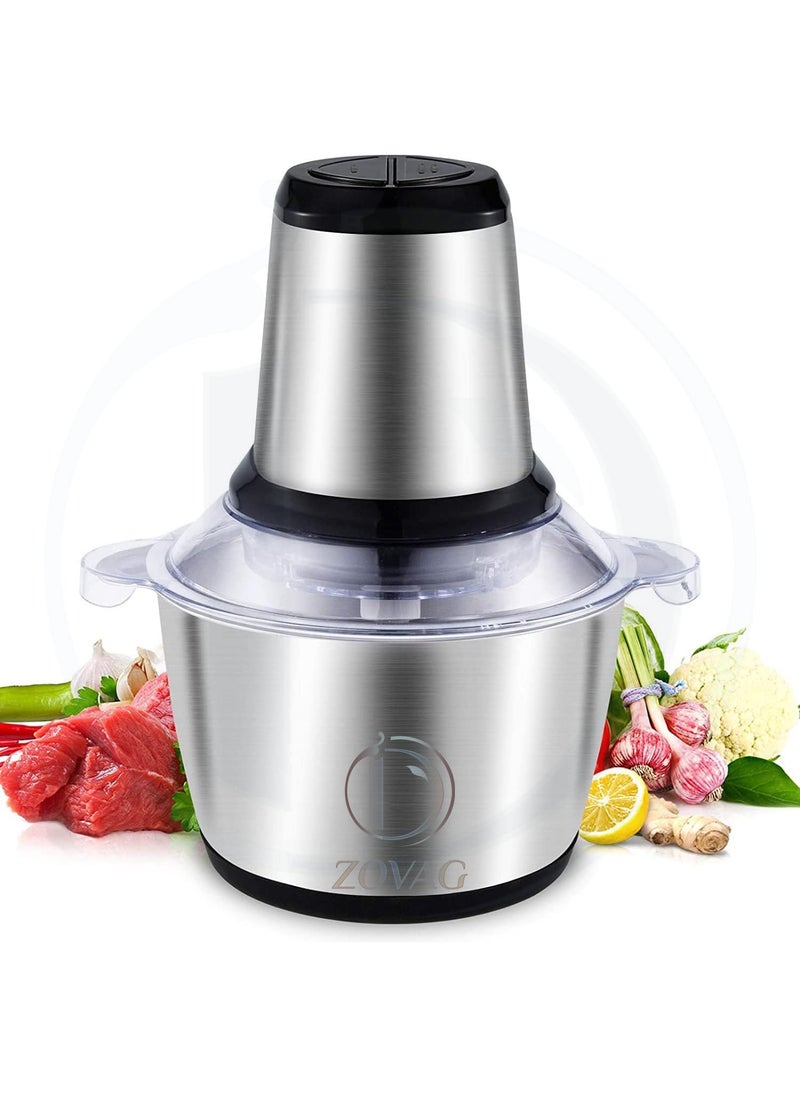 Food Chopper by D ZOVAG Food Processor Mini Electric with Grip 2L350W Meat Grinder with 4 BiLevel Blades Stainless Steel Mincer for Kitchen Vegetable Onion Garlic Salad Baby Food Fruit Nuts