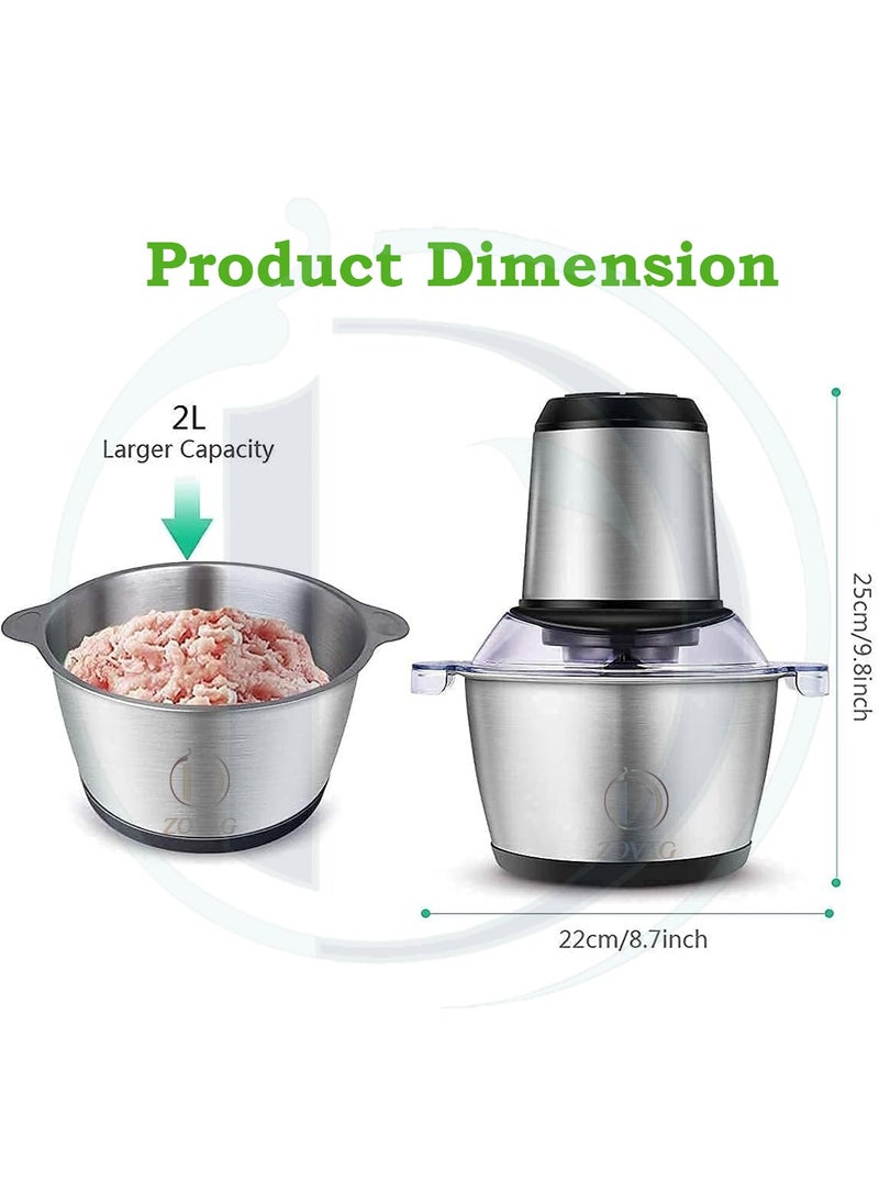 Food Chopper by D ZOVAG Food Processor Mini Electric with Grip 2L350W Meat Grinder with 4 BiLevel Blades Stainless Steel Mincer for Kitchen Vegetable Onion Garlic Salad Baby Food Fruit Nuts