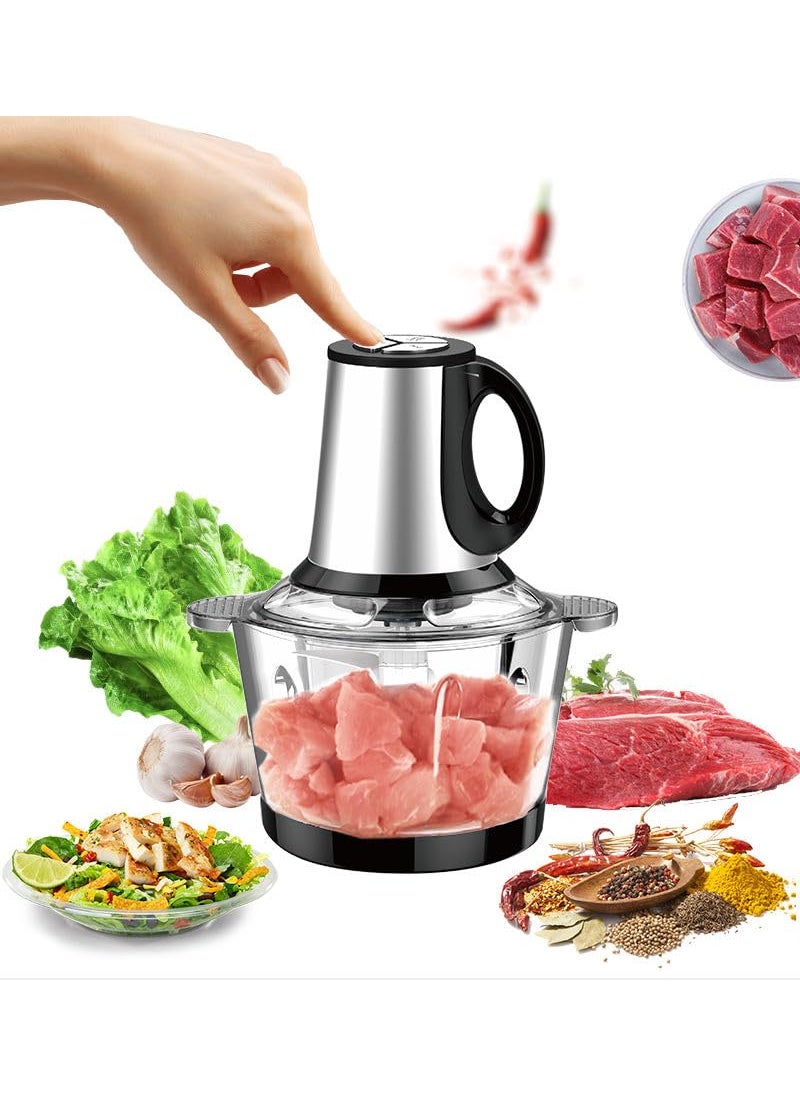 Delavala Electric Food ChopperFood ProcessorMeat Grinder Mixer Grinder 2L Glass Bowl 4 Sharp Steel Blade500W Food Grinder Machine for Meat Vegetable Fruit Nuts Blender Onion Garlic Spices