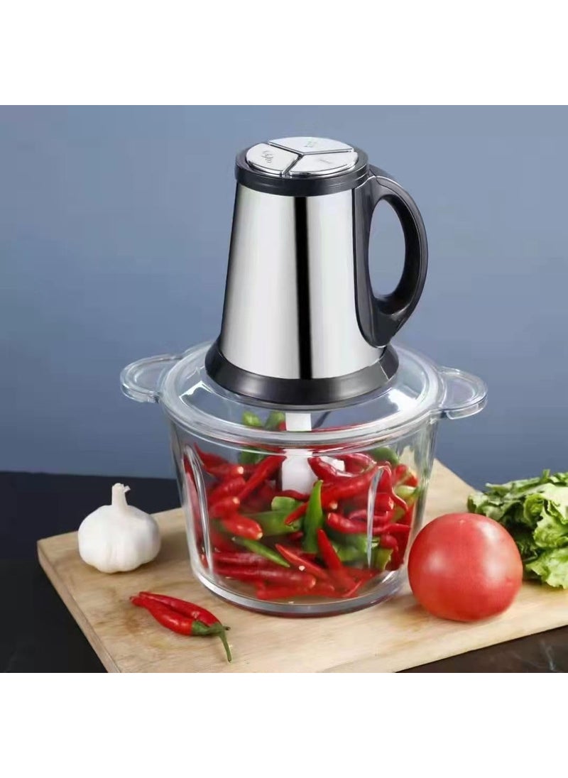 Delavala Electric Food ChopperFood ProcessorMeat Grinder Mixer Grinder 2L Glass Bowl 4 Sharp Steel Blade500W Food Grinder Machine for Meat Vegetable Fruit Nuts Blender Onion Garlic Spices