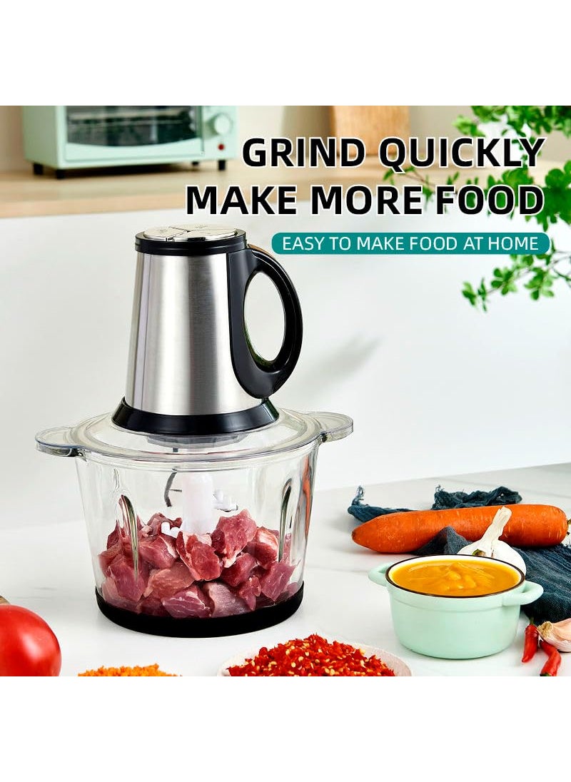 Delavala Electric Food ChopperFood ProcessorMeat Grinder Mixer Grinder 2L Glass Bowl 4 Sharp Steel Blade500W Food Grinder Machine for Meat Vegetable Fruit Nuts Blender Onion Garlic Spices