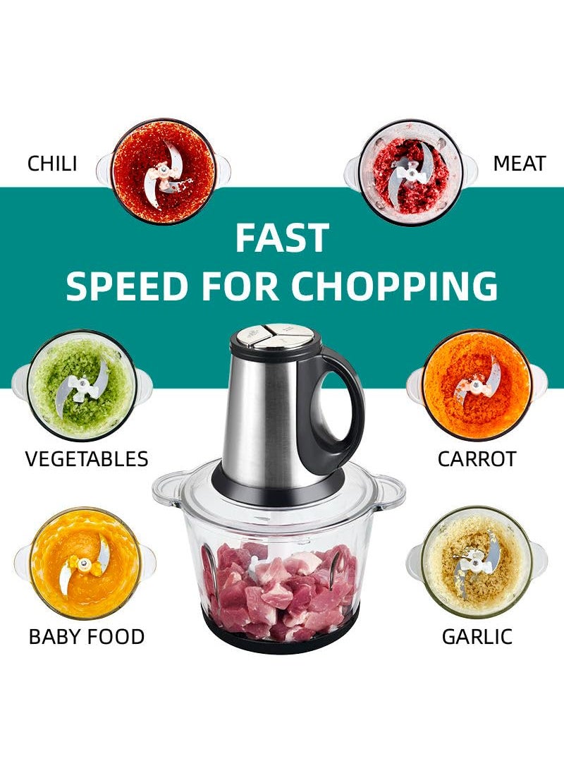 Delavala Electric Food ChopperFood ProcessorMeat Grinder Mixer Grinder 2L Glass Bowl 4 Sharp Steel Blade500W Food Grinder Machine for Meat Vegetable Fruit Nuts Blender Onion Garlic Spices