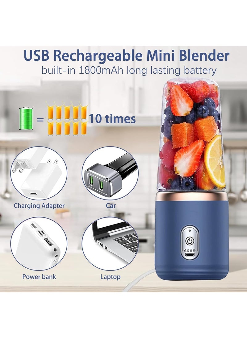 BLIXAR Portable Blender Personal Blender USB Rchargeable Mini Blender for Shakes and Smoothies 400ML Portable Fruit Veggie Juicer Cup With 6 Blades