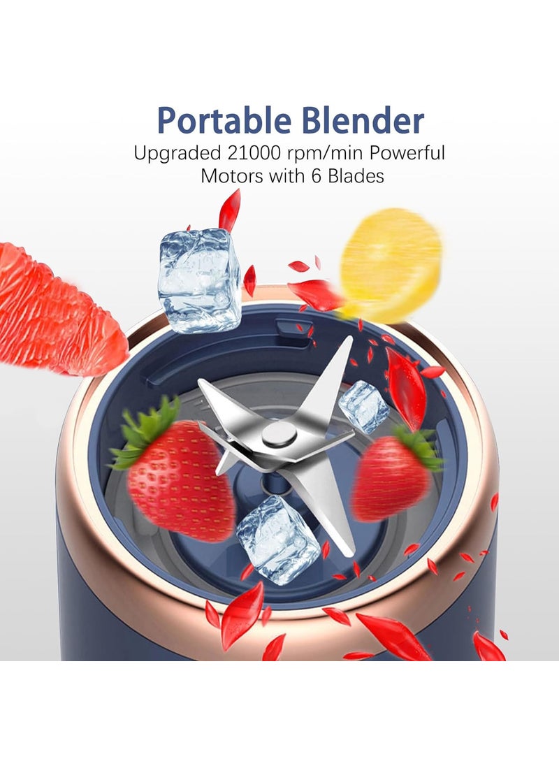 BLIXAR Portable Blender Personal Blender USB Rchargeable Mini Blender for Shakes and Smoothies 400ML Portable Fruit Veggie Juicer Cup With 6 Blades