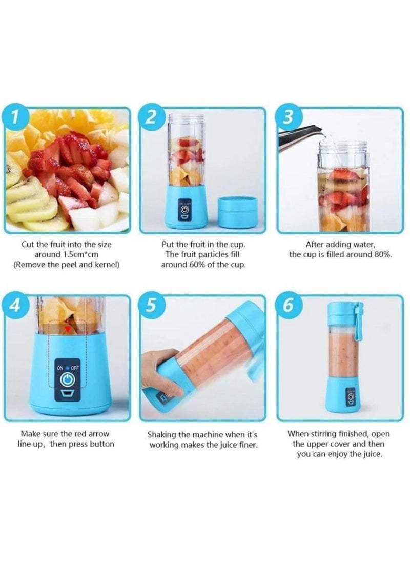 Home Haven Electric Juicer 6 Blade Rechargable Portable USB Bottle Blender Shaker Mixer Grinder for Smothies and Juices For Juices Smoothies Cold Coffee 380ml Multicolor