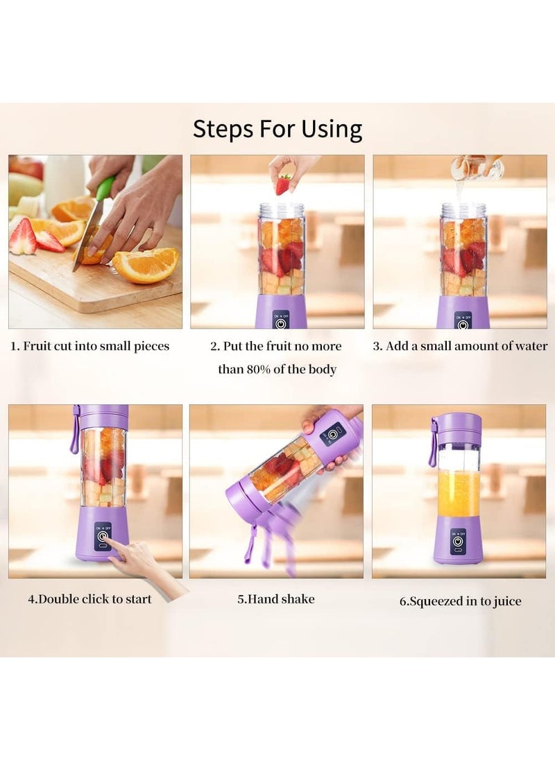 HBD USB Rechargeable 6Blade Portable Blender 380ml Personal Juicer Smoothie Maker for Shakes Juices and More Travel Juicer Mixer for All Fruits Multicolor 1 Pc