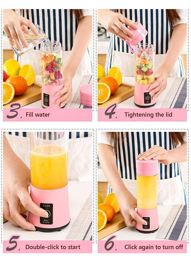 SavorStyle Portable Juicer Mixer Grinder Electric Fruit Juice Maker Machine Blender for Smoothie Milk Shakes Crushing Ice and Juice USB Rechargeable 380 ml Pink Without Battery