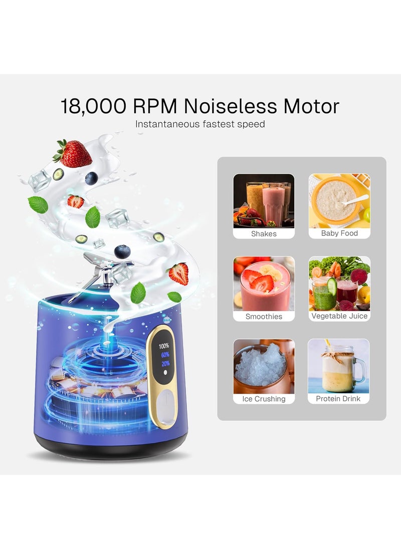 HOMEBASIC R100 Portable Blender Juicer for Kitchen Smoothies Juices Shakes Crushing Ice Baby Food 18000 RPM 300W Motor 4000mAh Battery 500ML BPAFree Food Grade Jar Sharp SS Blades Luxury Blue