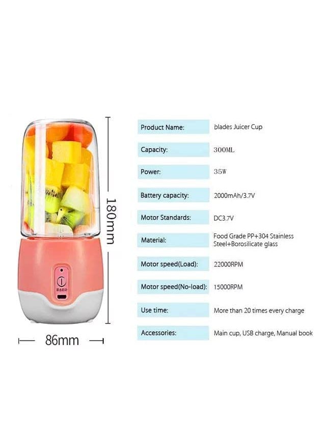 DIOXIT Portable Electric Mini Juice Maker Blender Grinder Mixer USB Rechargeable Mini Juicer Blender for Smoothies Juice and Shakes with 4 Powerful Blades