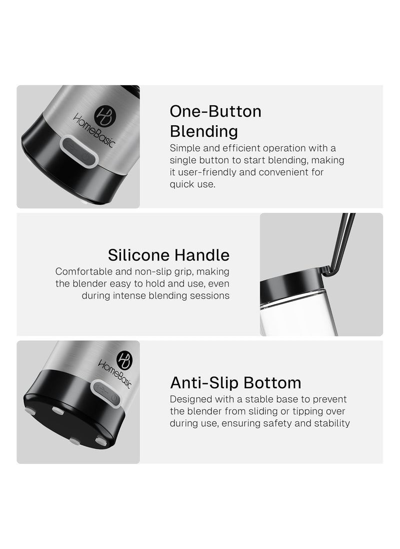 HOMEBASIC 450ML Borosilicate Glass Portable Blender Juicer for Smoothie and Juices Shakes Crushing Ice Baby Food Kitchen 16500 RPM 126W Motor 4000mAh Battery Food Grade Jar Stainless Steel Blades