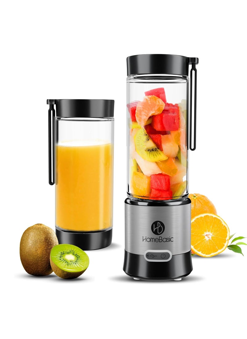 HOMEBASIC 450ML Borosilicate Glass Portable Blender Juicer for Smoothie and Juices Shakes Crushing Ice Baby Food Kitchen 16500 RPM 126W Motor 4000mAh Battery Food Grade Jar Stainless Steel Blades