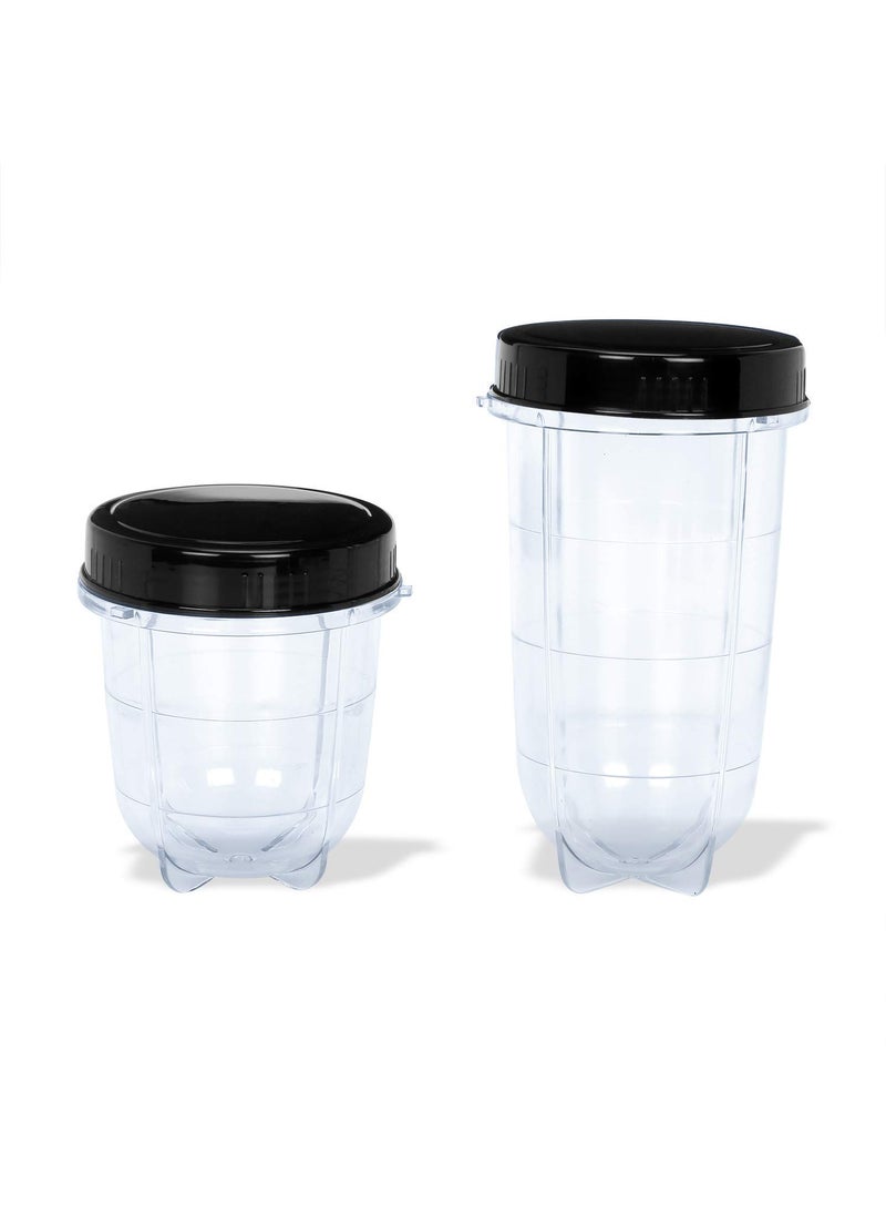 SilentPowerSunmeet Combo of 2 Bullet Jar for Mixer Grinder 530 ML 350 ML with Cap ABS Transparent Plastic Mixer Juicer Jar Black