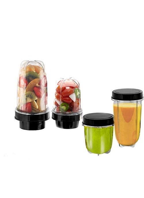 SilentPowerSunmeet Combo of 2 Bullet Jar for Mixer Grinder 530 ML 350 ML with Cap ABS Transparent Plastic Mixer Juicer Jar Black