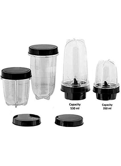 Rotomix Delight ABS Transparent Plastic Bullet Jar for Mixer Grinder Set of 2 530 ML 350 ML Black