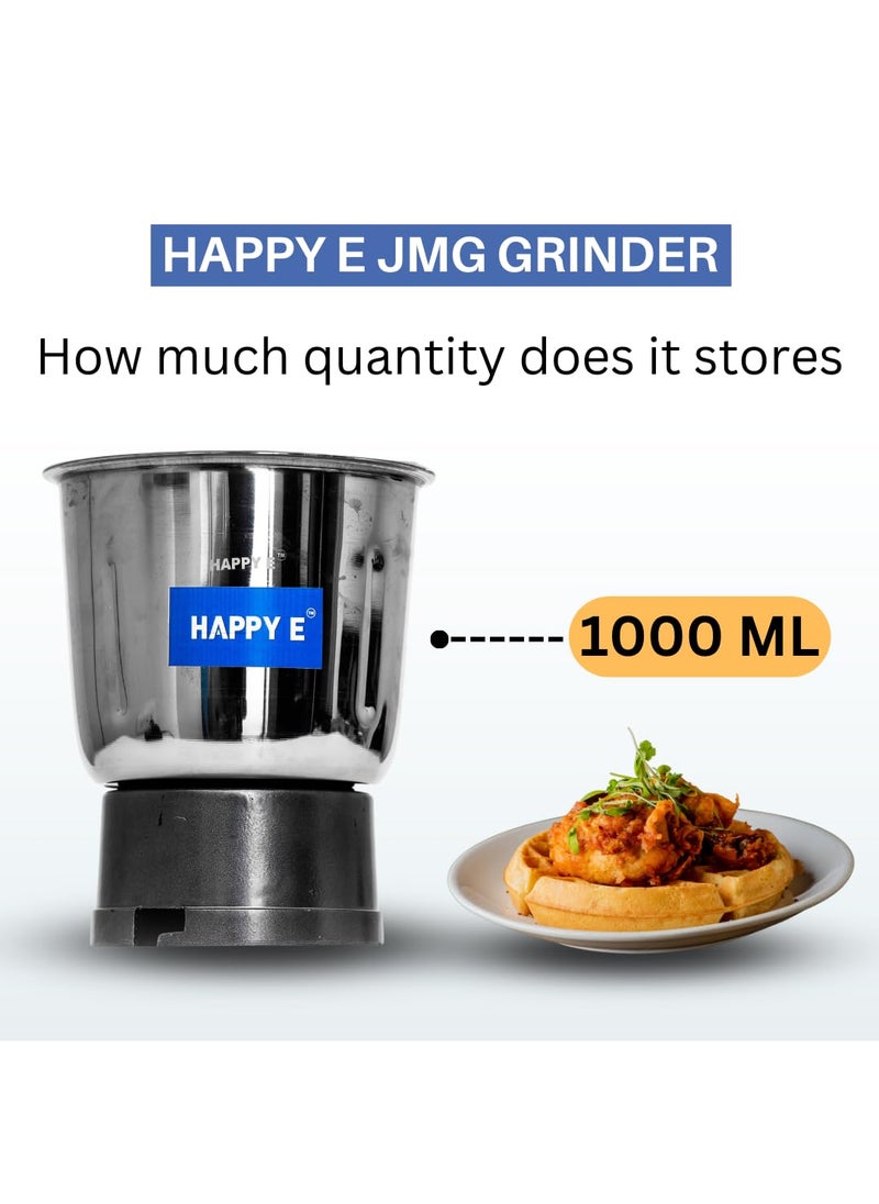 HAPPY E 1000ML Stainless Steel Grinder for Juicer Mixer Grinder Stainless Steel Mixi Jar Aluminum Base